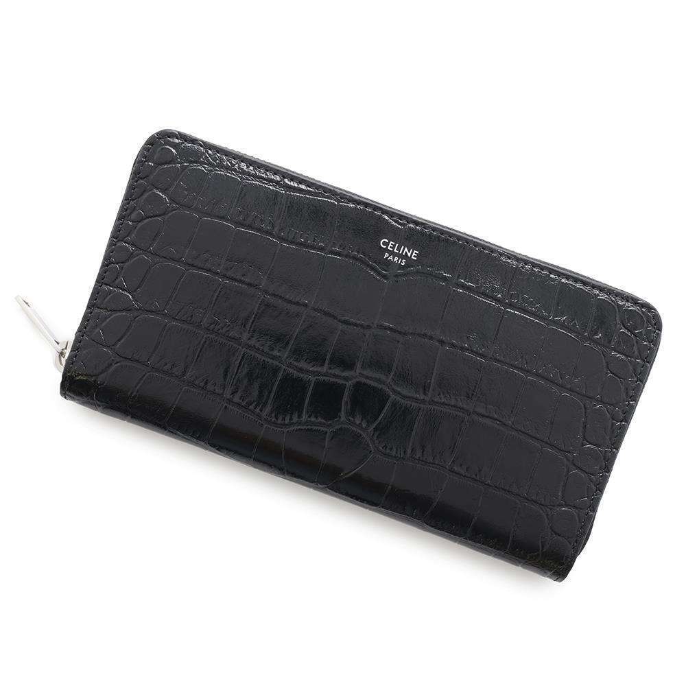 Celine Zip Wallet Crocodile Leather Black